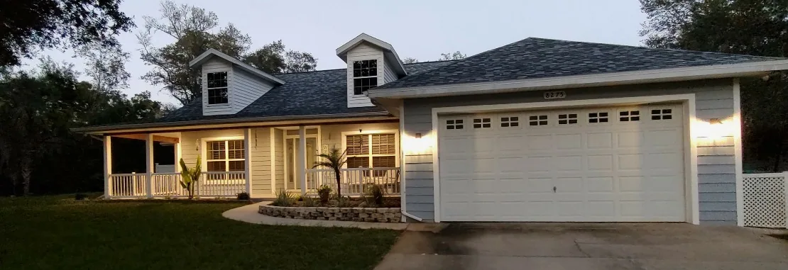 Residence exterior at dusk