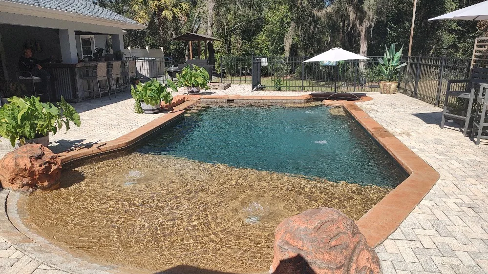Saltwater pool with beach-style entry